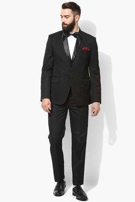 solid blended regular fit men's suit - black