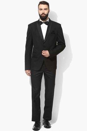 solid blended regular fit men's suit - black
