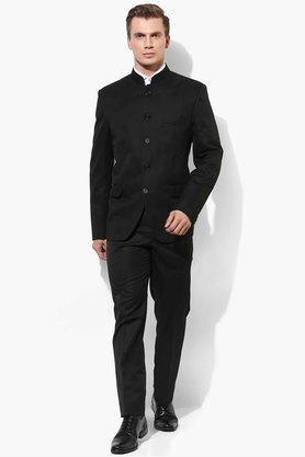 solid blended regular fit mens suit - black