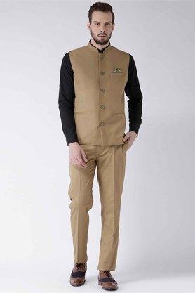 solid blended regular fit mens suit - natural