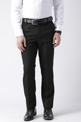 solid blended regular fit mens trousers - black