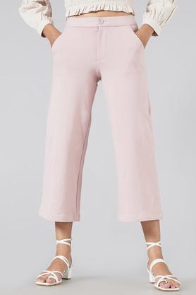 solid blended regular fit women's casual wear pants - pink