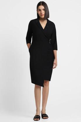 solid blended regular fit women's dress - black