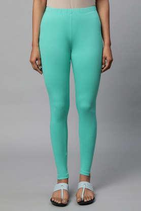 solid blended regular fit women's pants - green