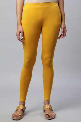 solid blended regular fit women's pants - yellow