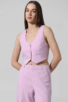 solid blended regular fit women's waistcoat - lavender