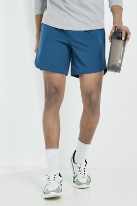 solid blended regular men's active wear shorts - mayolic blue