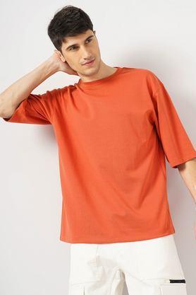 solid blended round neck men's t-shirt - orange