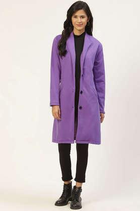 solid blended round neck women's jacket - violet