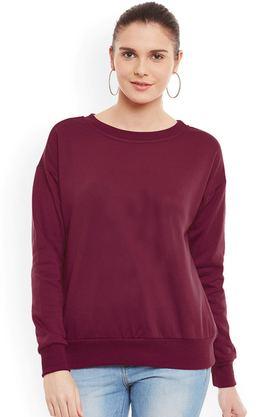 solid blended round neck women's sweatshirt - maroon