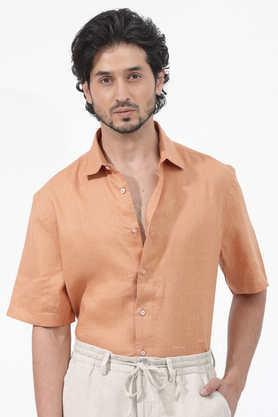 solid blended slim fit men's casual shirt - orange