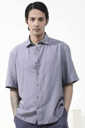 solid blended slim fit men's casual shirt - purple