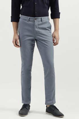 solid blended slim fit men's casual trousers - grey