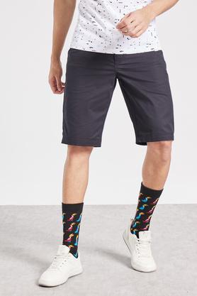 solid blended slim fit men's flexiwaist shorts - black