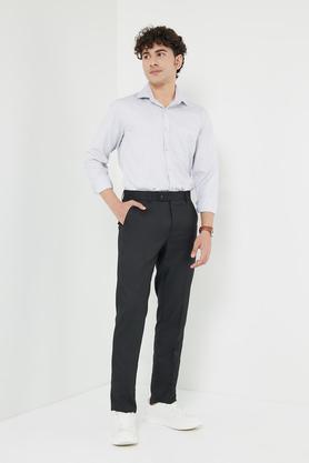 solid blended slim fit men's formal trouser - black