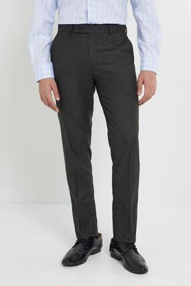 solid blended slim fit men's formal trouser - brown