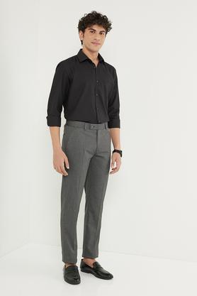 solid blended slim fit men's formal trouser - grey