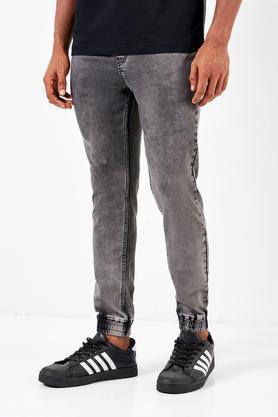 solid blended slim fit men's joggers - charcoal