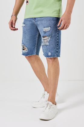 solid blended slim fit men's shorts - indigo