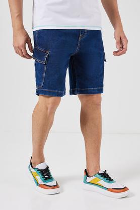 solid blended slim fit men's shorts - indigo