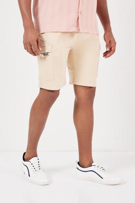 solid blended slim fit men's shorts - peach