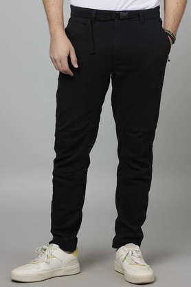 solid blended slim fit men's trouser - black