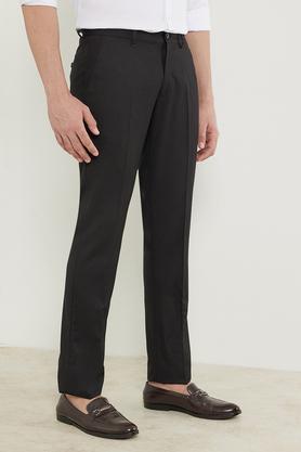 solid blended slim fit men's work wear trousers - black