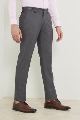 solid blended slim fit men's work wear trousers - charcoal