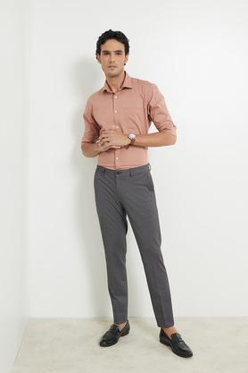 solid blended slim fit men's work wear trousers - grey