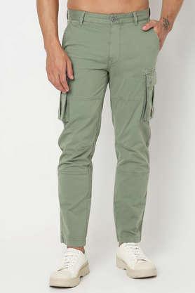 solid blended straight fit men's casual trousers - green