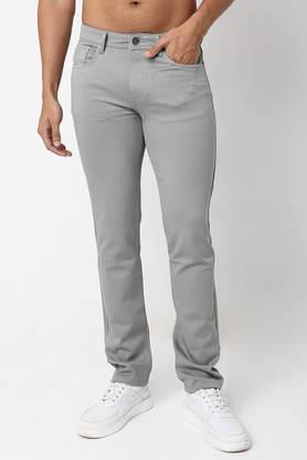 solid blended straight fit men's casual trousers - grey
