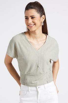 solid blended v neck women's top - mint