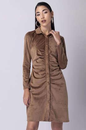 solid blended women's mini dress - brown
