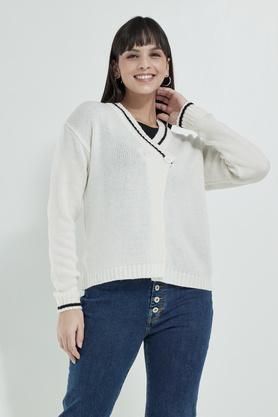 solid blended women's pullover - white