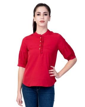 solid blouse with puff sleeves