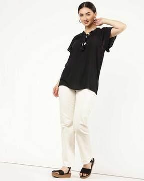 solid blouse with round neckline