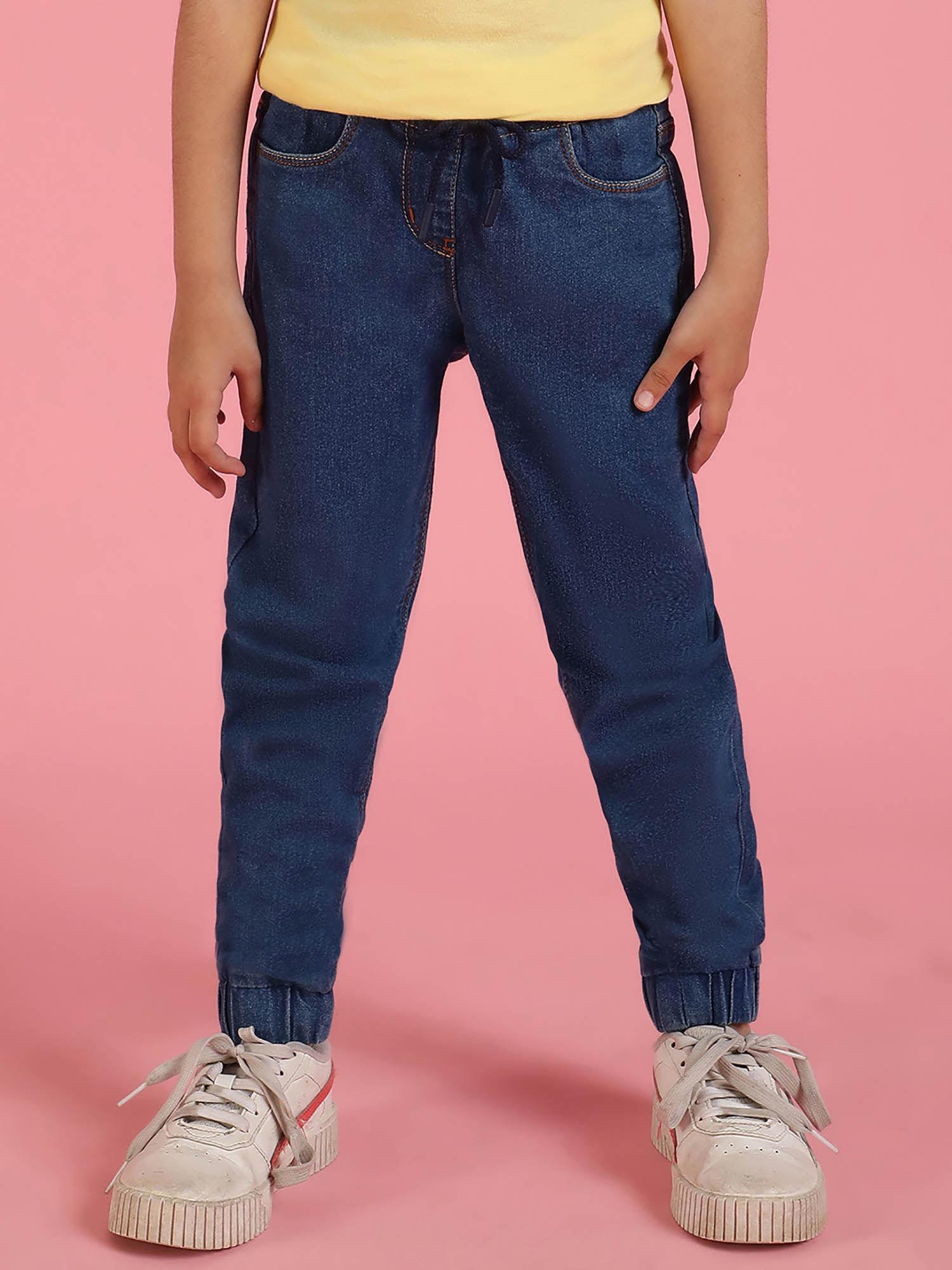 solid blue cotton joggers for girls