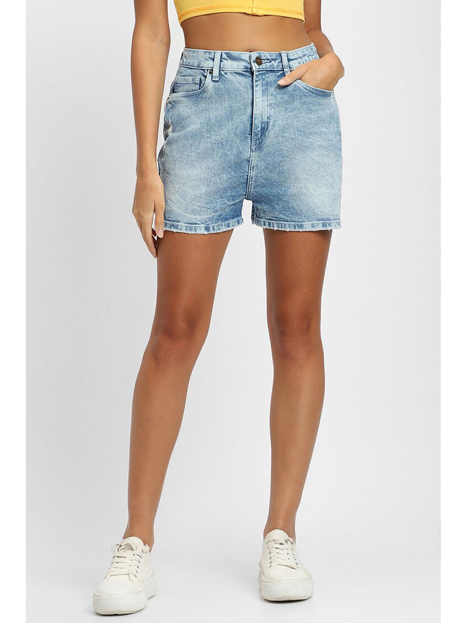 solid blue denim shorts