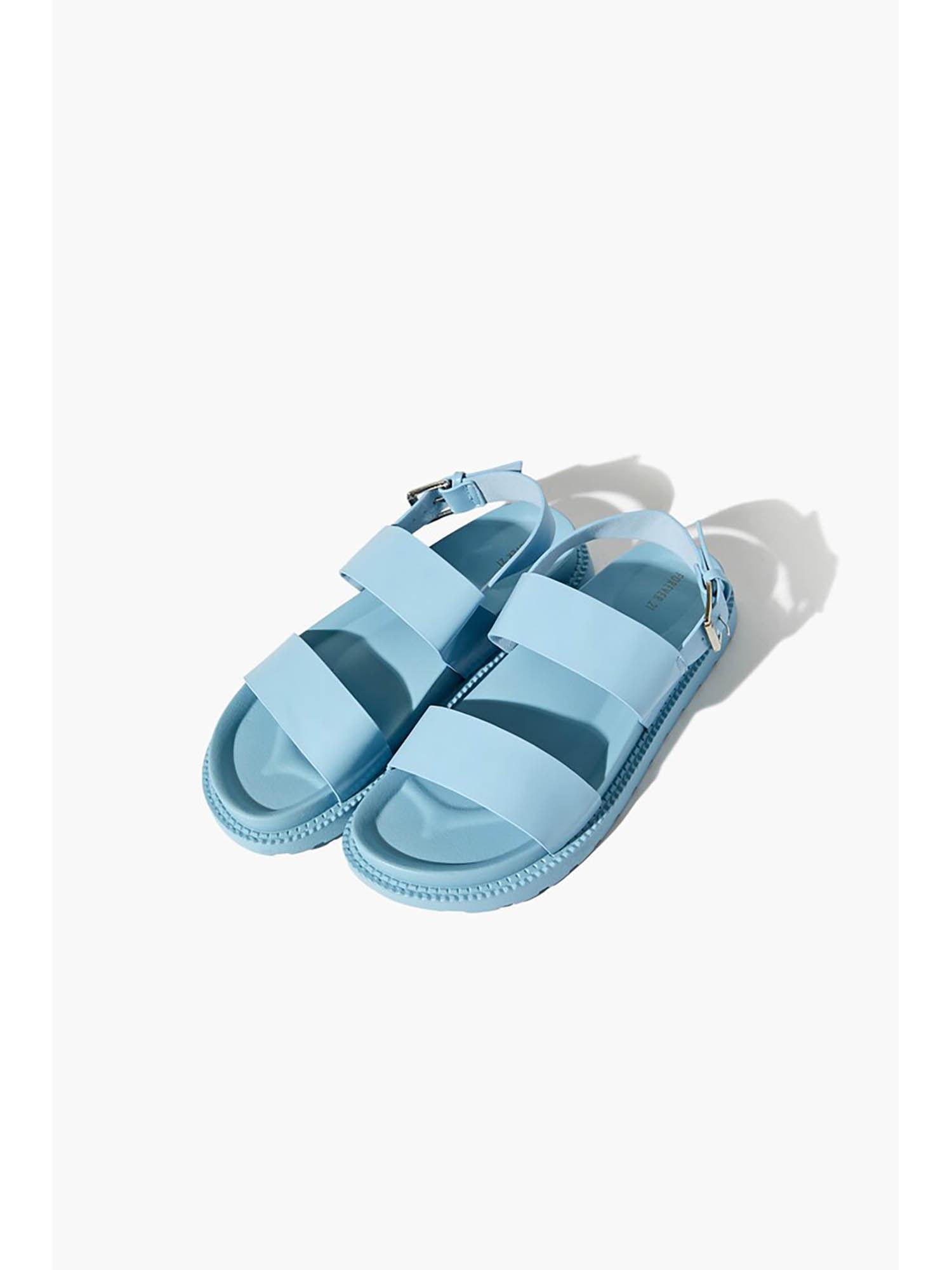 solid blue flat sandals