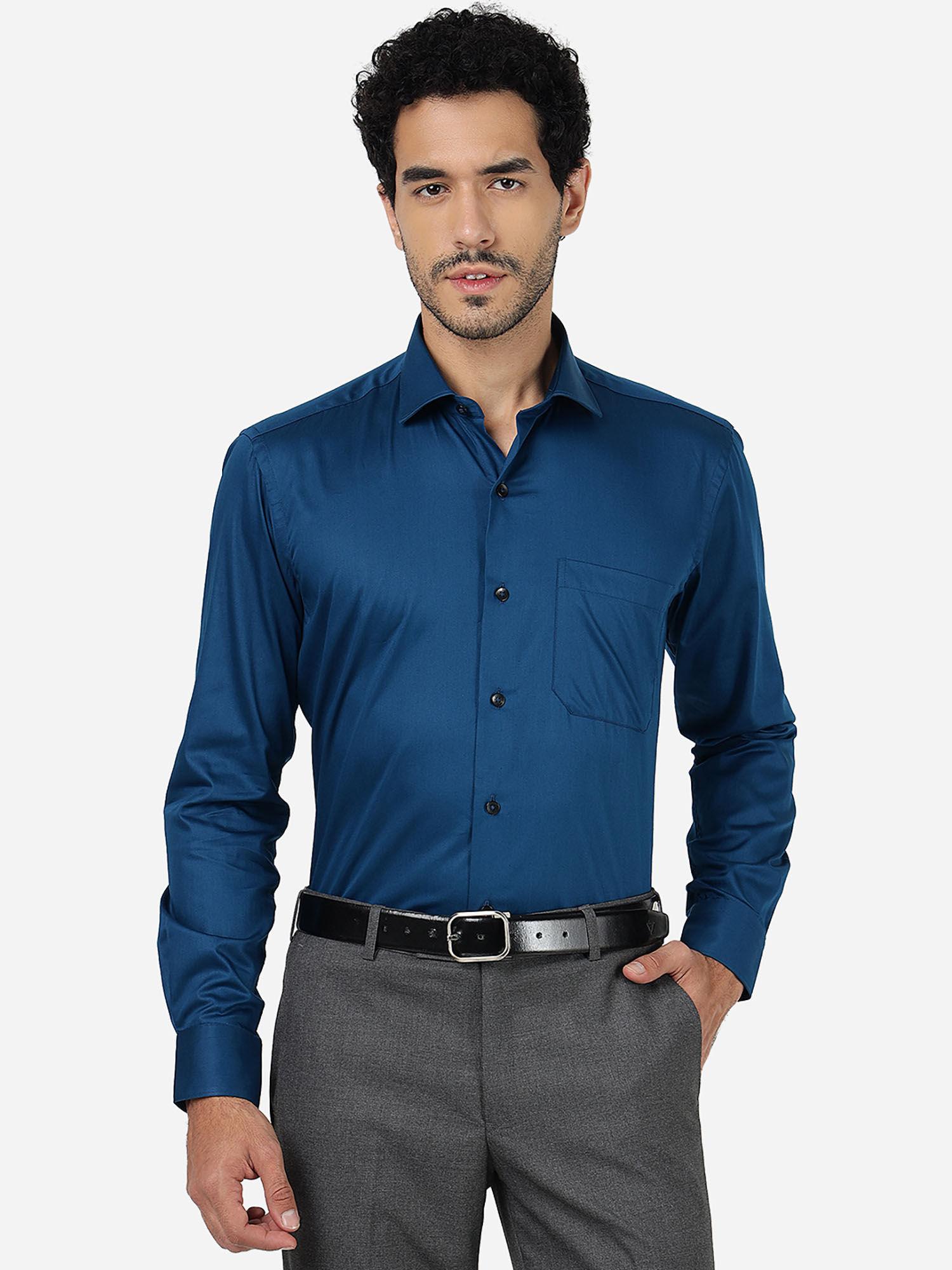 solid blue formal cotton shirt