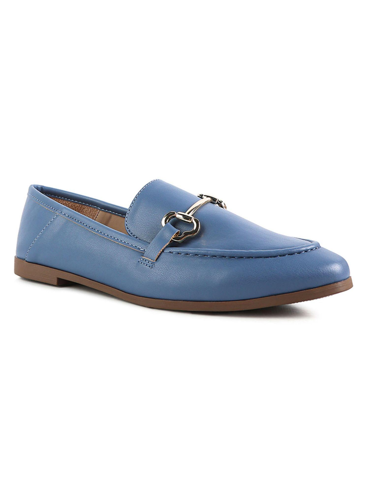 solid blue loafers