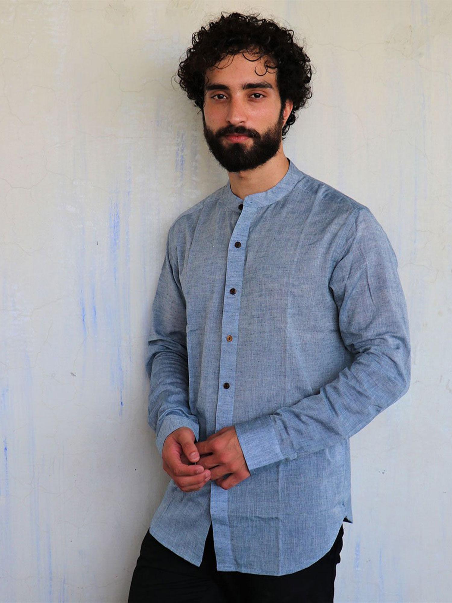 solid blue mens shirt