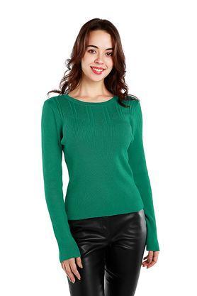 solid boat neck viscose women's casual wear sweatshirt - emerald