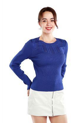 solid boat neck viscose women's casual wear sweatshirt - royal