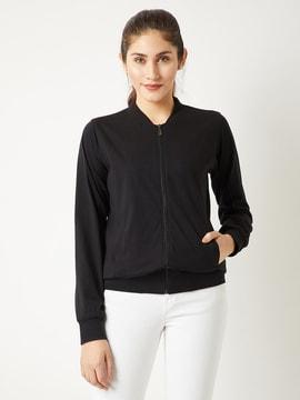 solid bomber jacket with front-zipper