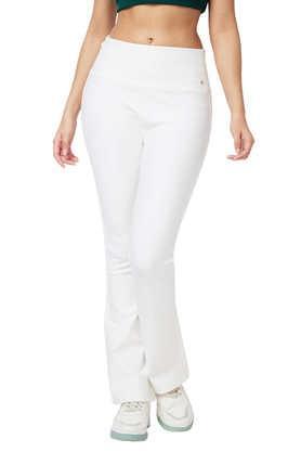 solid bootcut fit blended fabric women's casual wear trousers - off white