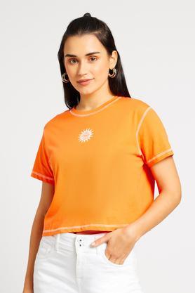 solid boxy fit cotton women's casual wear top - orange