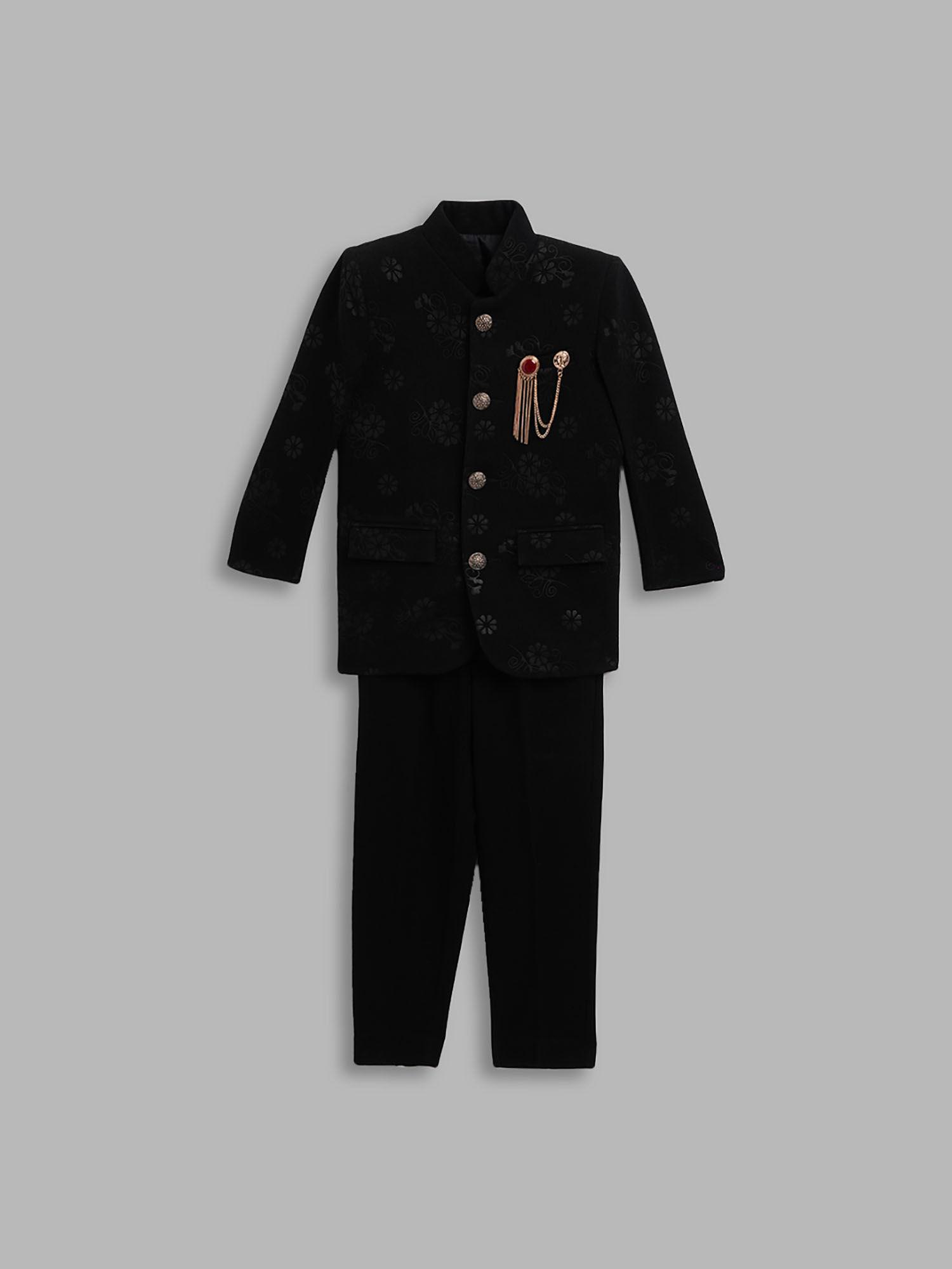 solid boys black bandgala suit (set of 2)