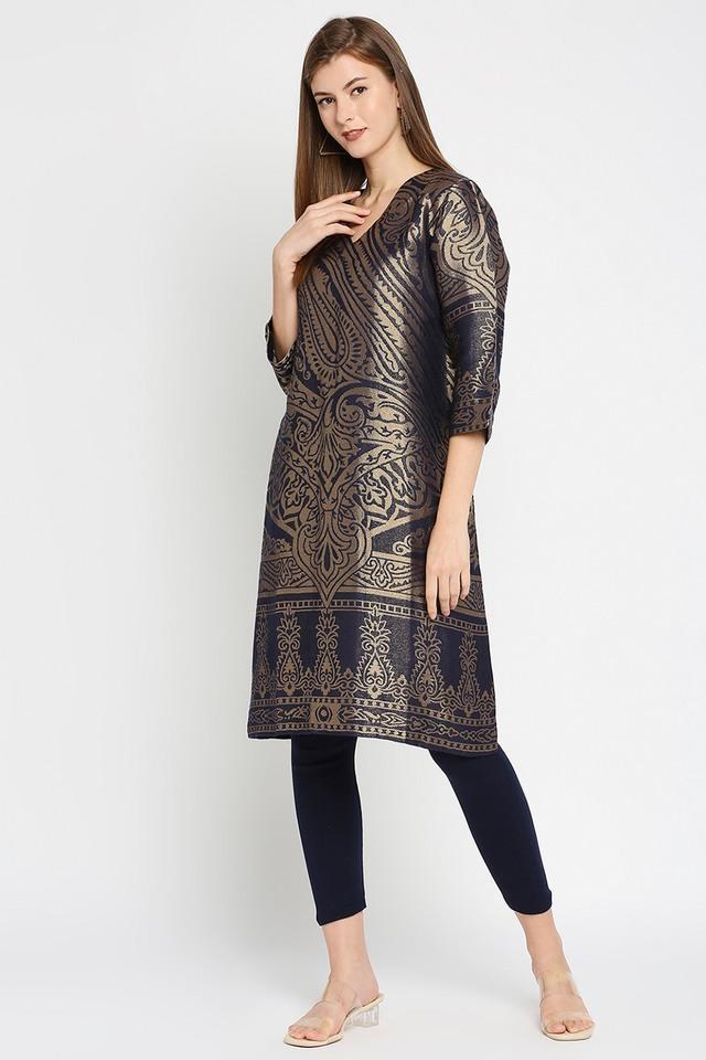 solid brocade round neck womens kurti