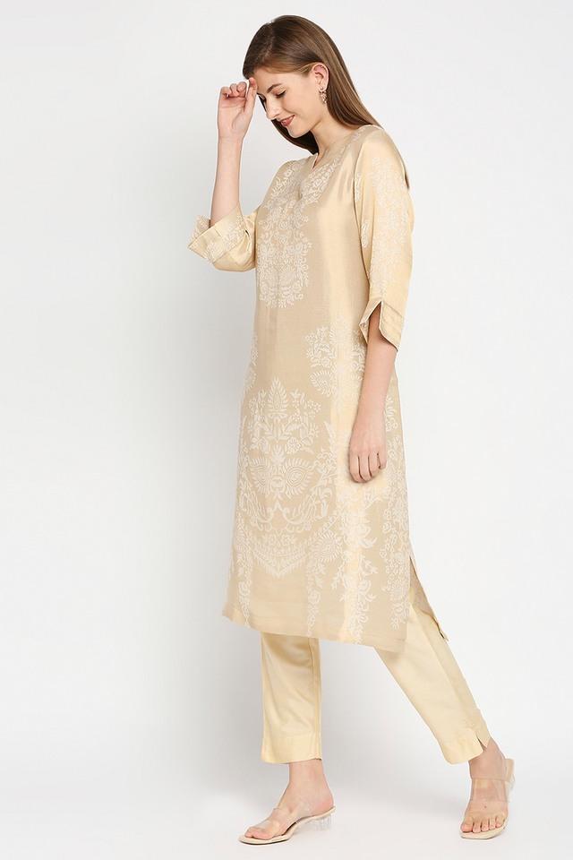 solid brocade round neck womens kurti